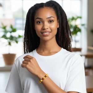 Amber and Yellow Agate Beaded Bracelet